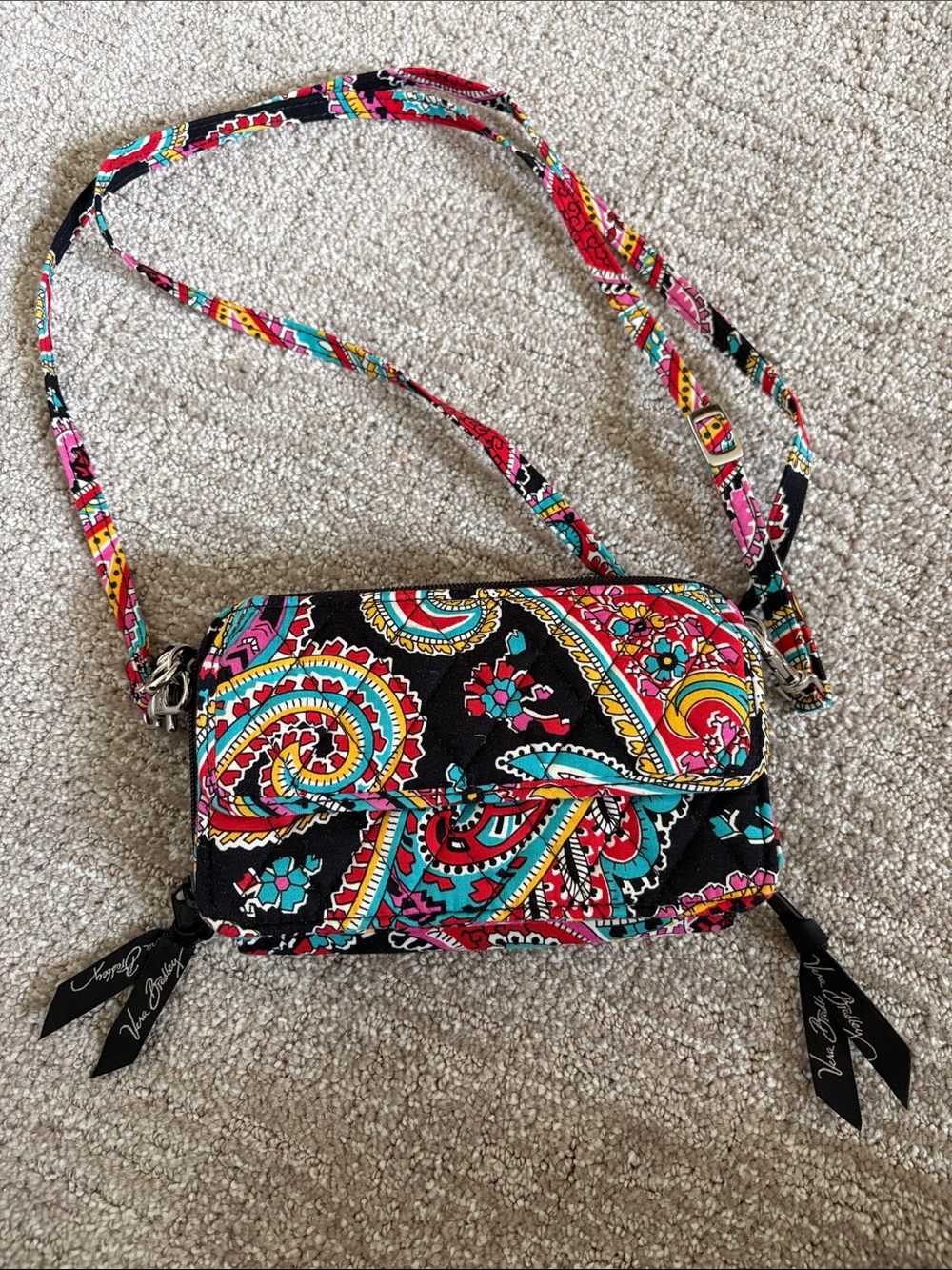 Vera Bradley Black Multi Paisley Quilted Crossbody